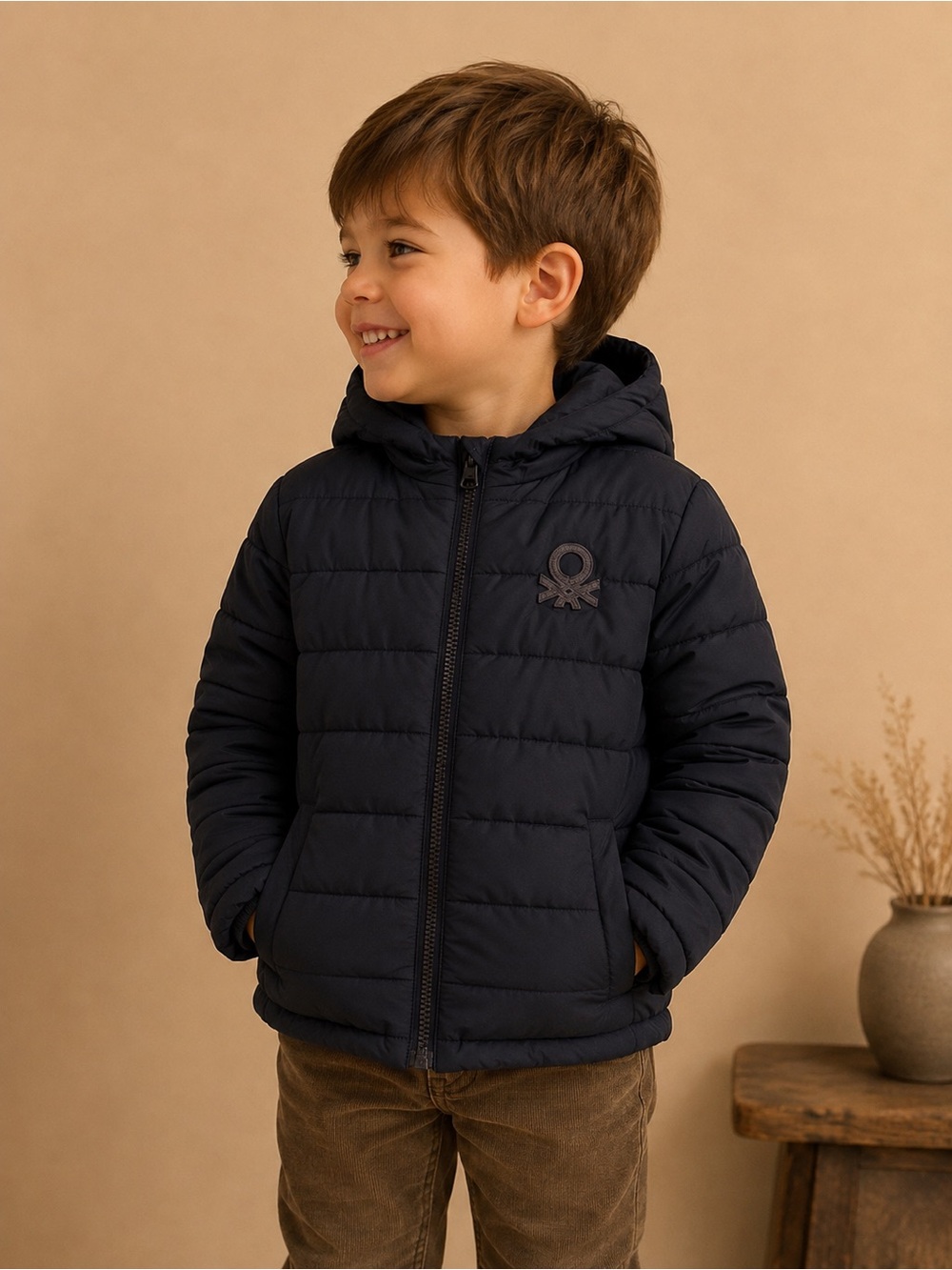 United Colors of Benetton Kids Navy Hooded Puffer Jacket 18-24M 90cm